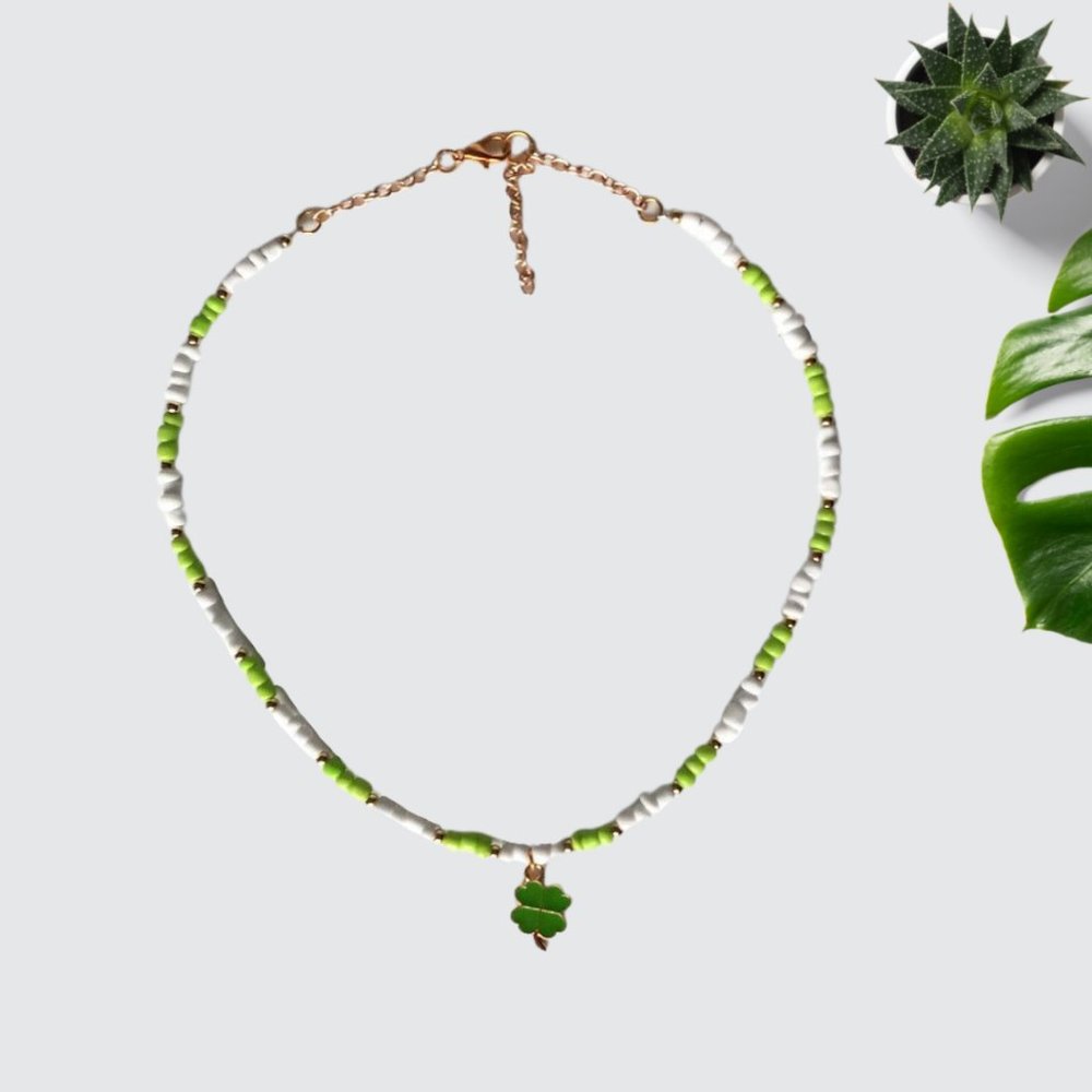 St. Patrick's Day Four Leaf Clover Necklace Bracelet Earrings Handmade Jewelry - Picture 3 of 12